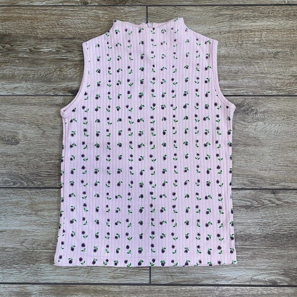 Vintage Pink Flower Sleeveless Mock Neck Ribbed Top - Picture 6 of 12